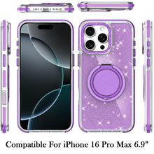For iPhone 16 PRO MAX Case Magnetic Circle Stand Full Glitter + Tempered Glass