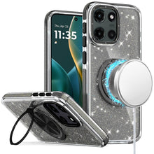 For Moto G Stylus 2025 Case Magnetic Circle Stand Full Glitter + Tempered Glass