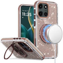 For Moto G Stylus 2025 Case Magnetic Circle Stand Full Glitter + Tempered Glass