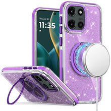 For Moto G Stylus 2025 Case Magnetic Circle Stand Full Glitter + Tempered Glass