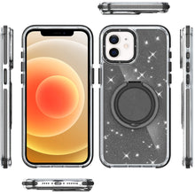 For iPhone 12/12 Pro Case Magnetic Circle Stand Full Glitter + Tempered Glass
