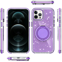 For iPhone 12 Pro Max Case Magnetic Circle Stand Full Glitter + Tempered Glass
