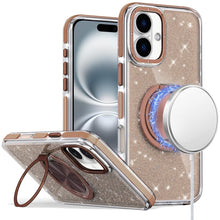 For iPhone 16 6.1inch Case Magnetic Circle Stand Full Glitter + Tempered Glass