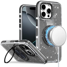 For iPhone 16 Pro 6.3in Case Magnetic Circle Stand Full Glitter + Tempered Glass