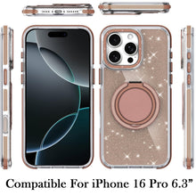 For iPhone 16 Pro 6.3in Case Magnetic Circle Stand Full Glitter + Tempered Glass