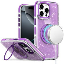 For iPhone 16 Pro 6.3in Case Magnetic Circle Stand Full Glitter + Tempered Glass