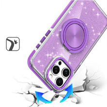 For iPhone 16 Pro 6.3in Case Magnetic Circle Stand Full Glitter + Tempered Glass