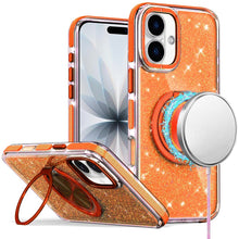 For iPhone 17 Case Magnetic Circle 360 Stand Full Glitter Cover + Tempered Glass