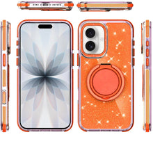 For iPhone 17 Case Magnetic Circle 360 Stand Full Glitter Cover + Tempered Glass