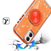 For iPhone 17 Case Magnetic Circle 360 Stand Full Glitter Cover + Tempered Glass