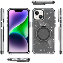 For iPhone 13/14 Case Magnetic Circle Metal Stand Full Glitter + Tempered Glass