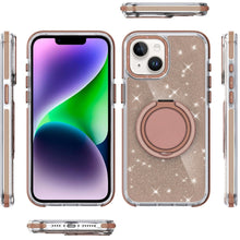 For iPhone 13/14 Case Magnetic Circle Metal Stand Full Glitter + Tempered Glass