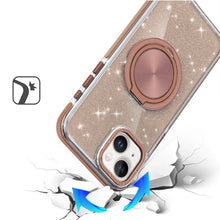 For iPhone 13/14 Case Magnetic Circle Metal Stand Full Glitter + Tempered Glass