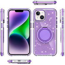 For iPhone 13/14 Case Magnetic Circle Metal Stand Full Glitter + Tempered Glass