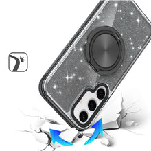 For Samsung S25/S24 Case Magnetic Circle Stand Full Glitter + Tempered Glass