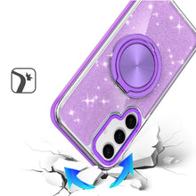 For Samsung S25/S24 Case Magnetic Circle Stand Full Glitter + Tempered Glass