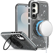 For Samsung S25 FE Case Magnetic Circle Stand Full Glitter + Tempered Glass