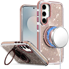 For Samsung S25 FE Case Magnetic Circle Stand Full Glitter + Tempered Glass
