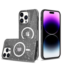 For iPhone 13/14 Case Magnetic Circle Hybrid Glitter Epoxy Cover +Tempered Glass