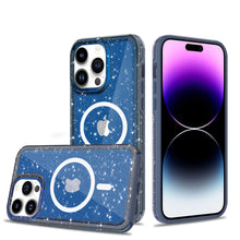 For iPhone 15 Case Magnetic Circle Glitter Protective Cover + 2 Tempered Glass