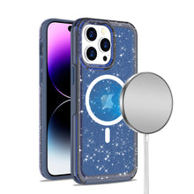 For iPhone 13/14 Case Magnetic Circle Hybrid Glitter Epoxy Cover +Tempered Glass