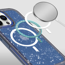 For iPhone 13/14 Case Magnetic Circle Hybrid Glitter Epoxy Cover +Tempered Glass