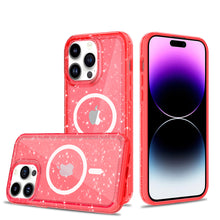For iPhone 13/14 Case Magnetic Circle Hybrid Glitter Epoxy Cover +Tempered Glass