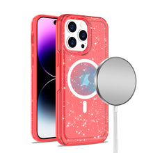 For iPhone 13/14 Case Magnetic Circle Hybrid Glitter Epoxy Cover +Tempered Glass