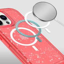 For iPhone 13/14 Case Magnetic Circle Hybrid Glitter Epoxy Cover +Tempered Glass