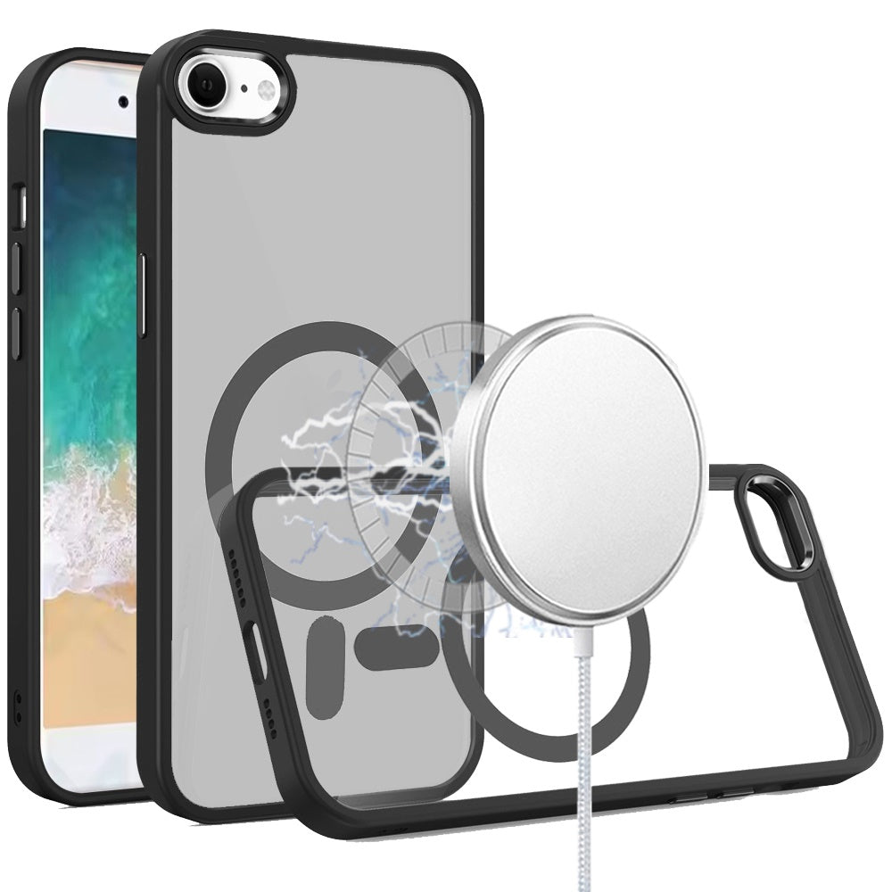 For iPhone 16e Case Thick Magnetic Circle with Metal Buttons + Tempered Glass