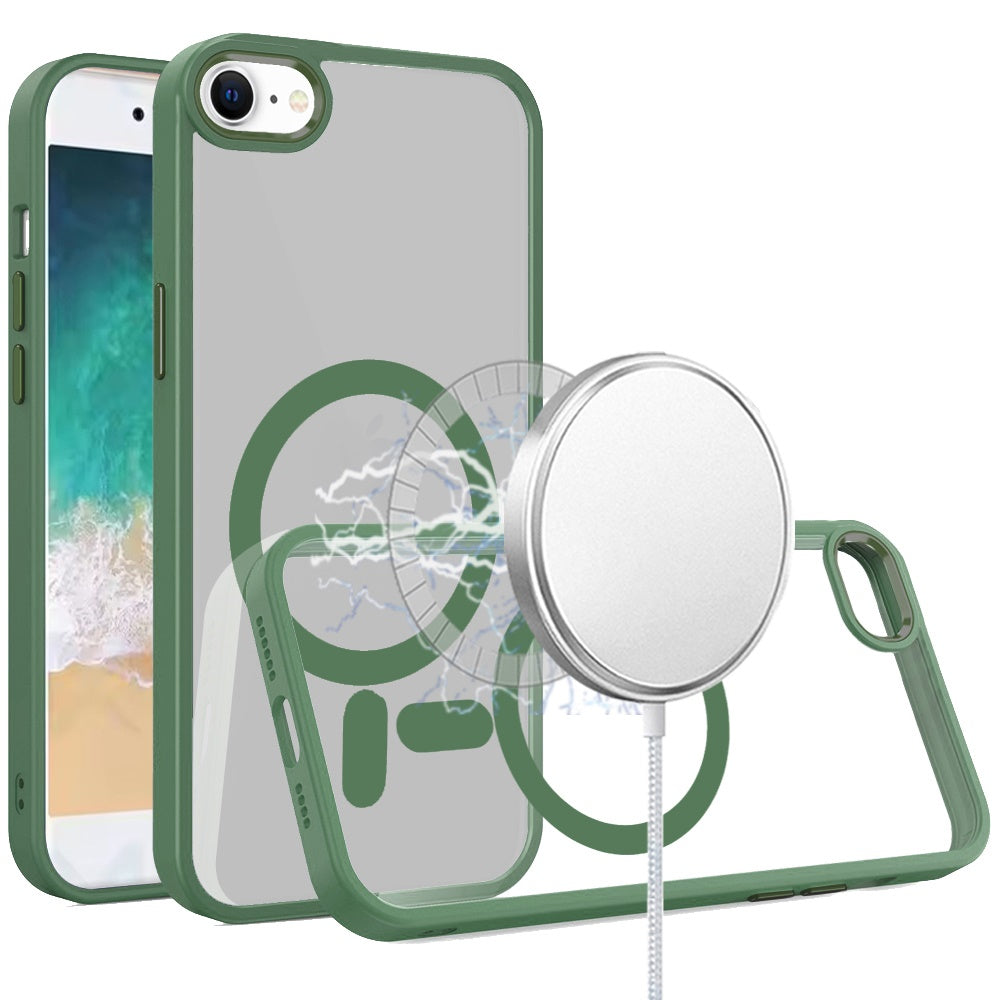 For iPhone 16e Case Thick Magnetic Circle with Metal Buttons + Tempered Glass