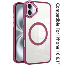 For iPhone 16 6.1inch Case Magnetic Circle with Metal Buttons + Tempered Glass