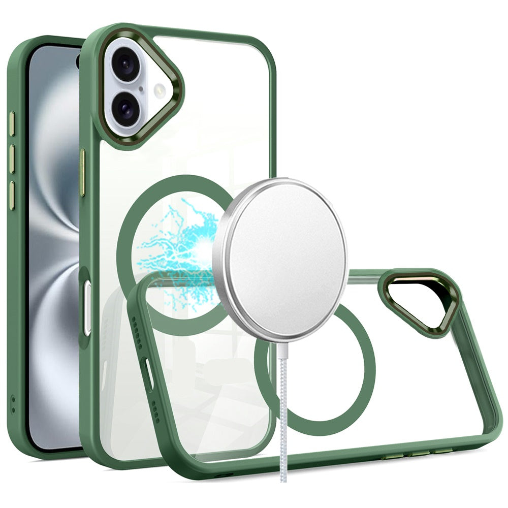 For iPhone 16 6.1inch Case Magnetic Circle with Metal Buttons + Tempered Glass