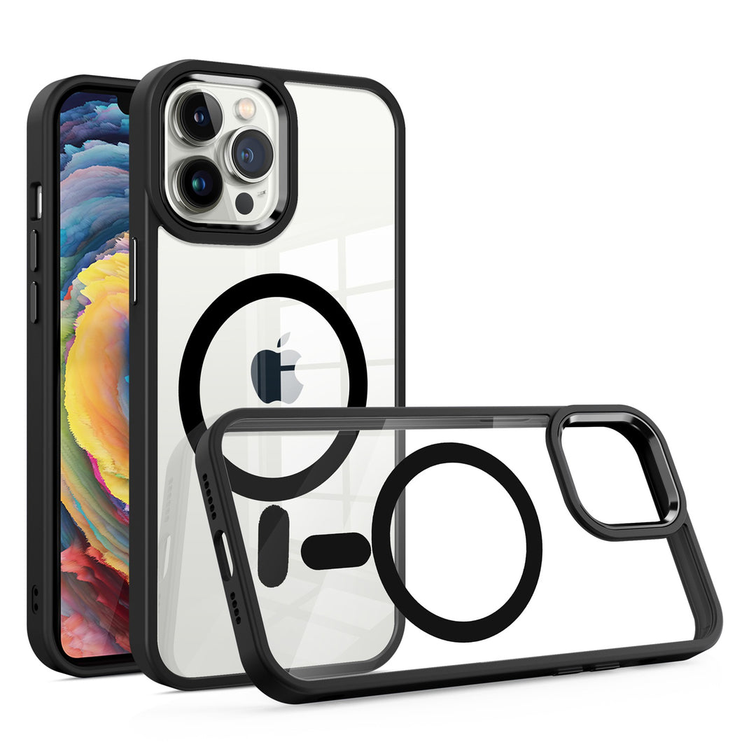 For iPhone 15 Case Magnetic Circle Cover with Metal Buttons + 2 Tempered Glass