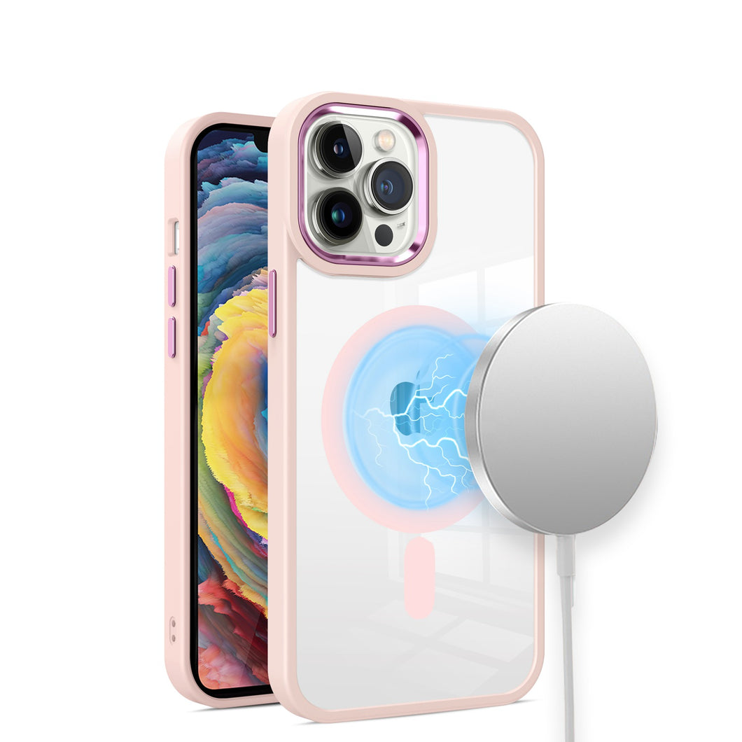 For iPhone 13/14 Case Thick Magnetic Circle with Metal Buttons + Tempered Glass