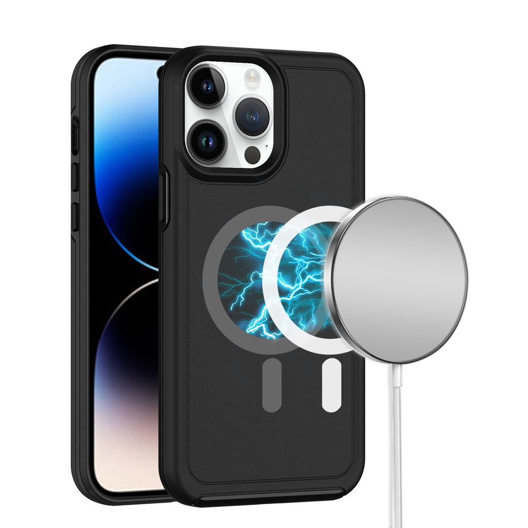 For iPhone 11 6.1 in. Case Shock-absorbent Magnetic Circle Cover +Tempered Glass