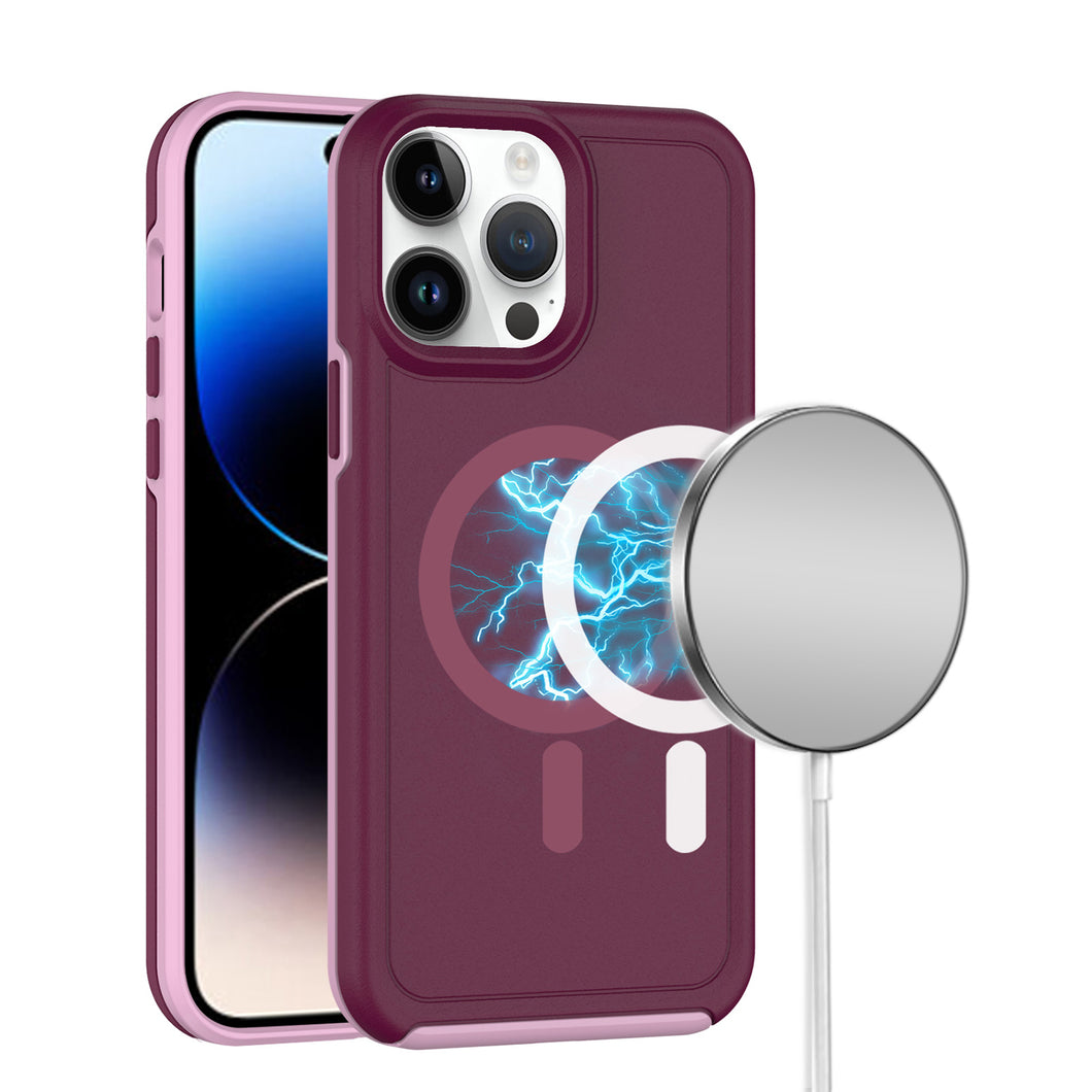 For iPhone 11 6.1 in. Case Shock-absorbent Magnetic Circle Cover +Tempered Glass
