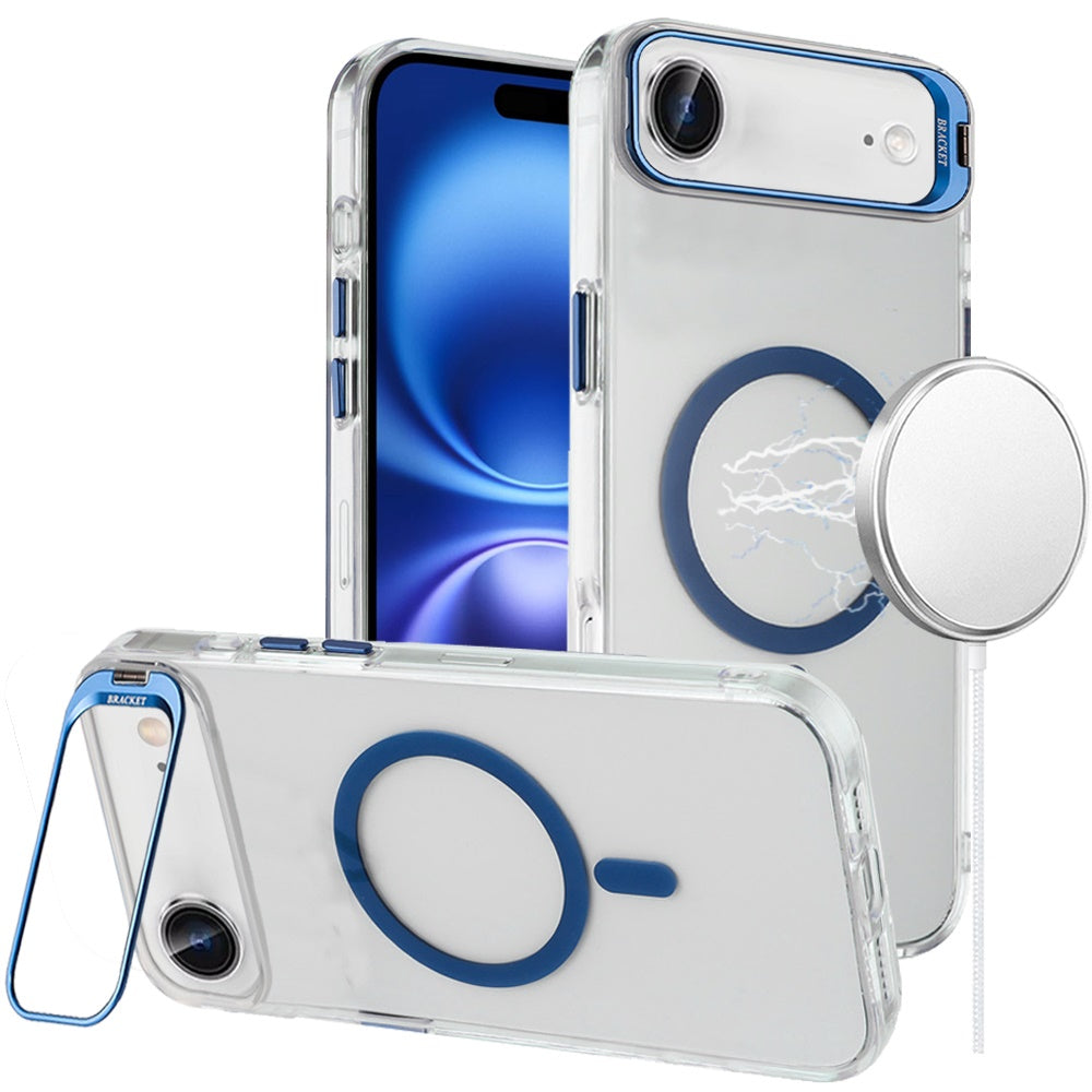 For iPhone Air Case Metallic Camera Stand with Magnetic Circle + Tempered Glass