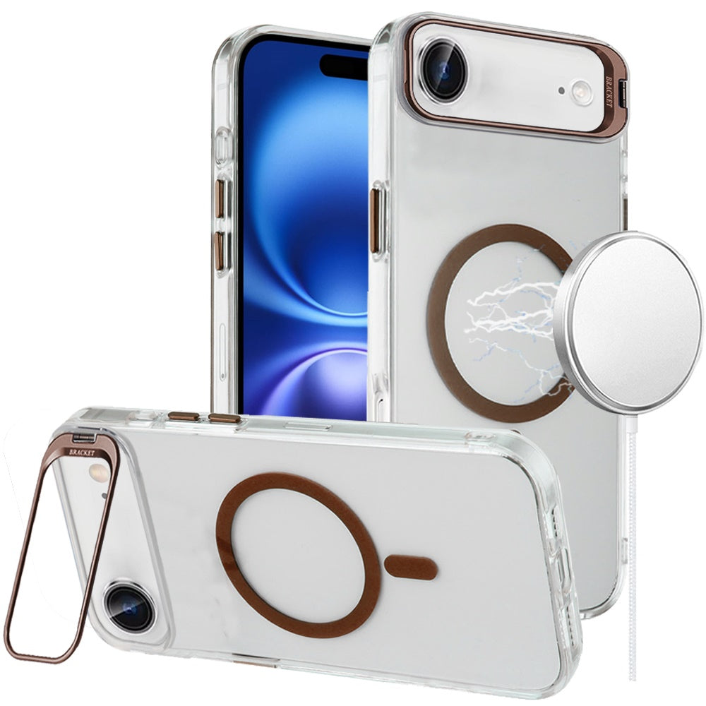 For iPhone Air Case Metallic Camera Stand with Magnetic Circle + Tempered Glass