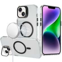 For iPhone 13/14 Case Metallic Camera Stand Magnetic Circle + Tempered Glass