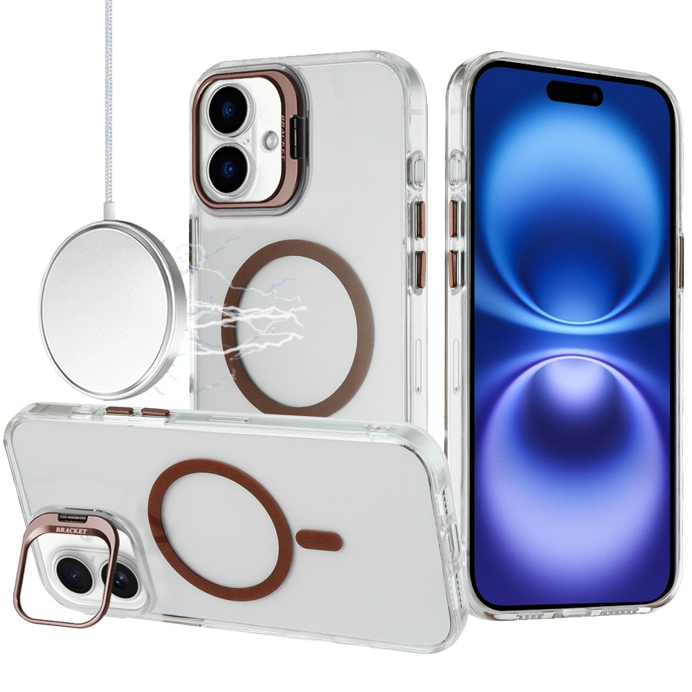 For iPhone 17 Case Metallic Camera Stand with Magnetic Circle + Tempered Glass