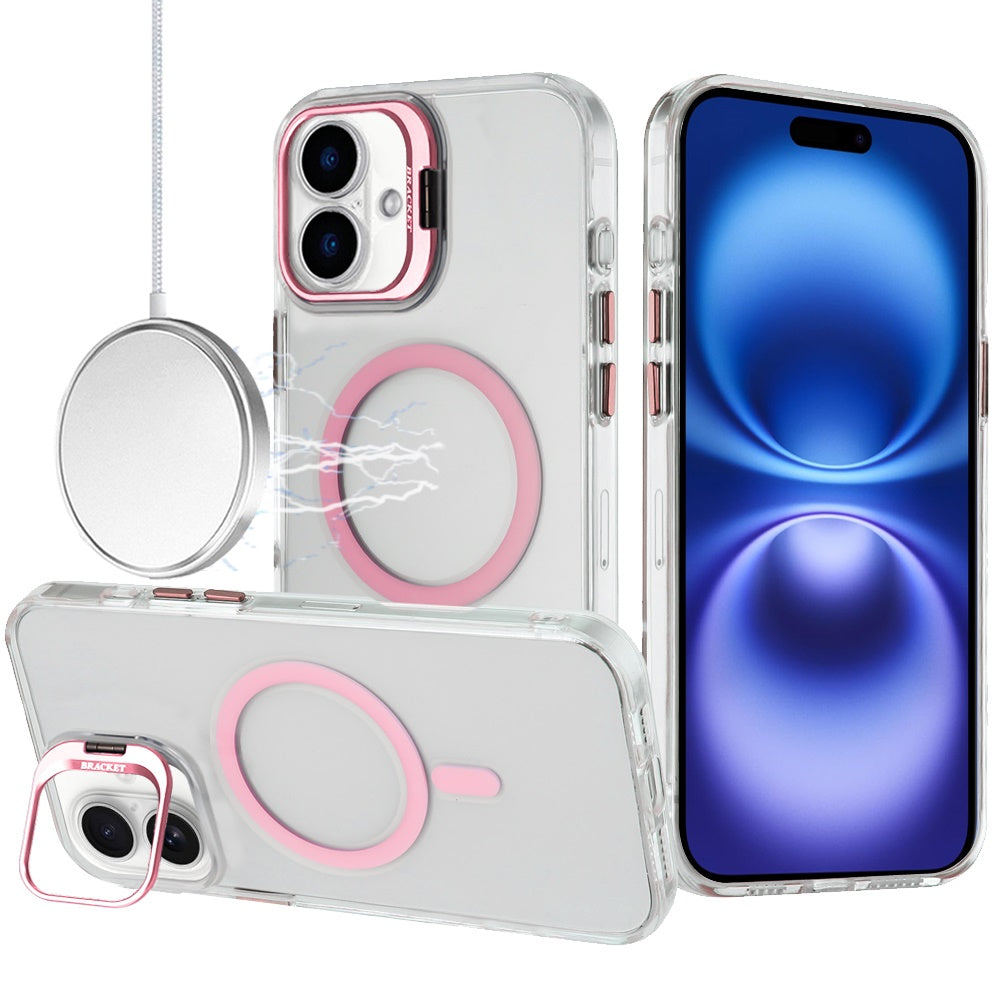 For iPhone 17 Case Metallic Camera Stand with Magnetic Circle + Tempered Glass