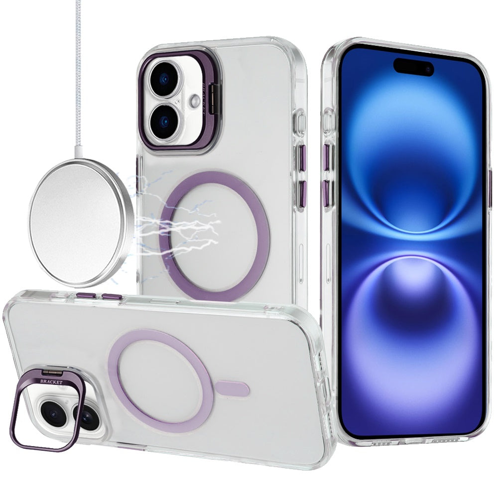 For iPhone 17 Case Metallic Camera Stand with Magnetic Circle + Tempered Glass