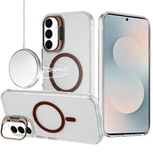 For Samsung S25 FE Case Metallic Camera Stand Magnetic Circle + Tempered Glass