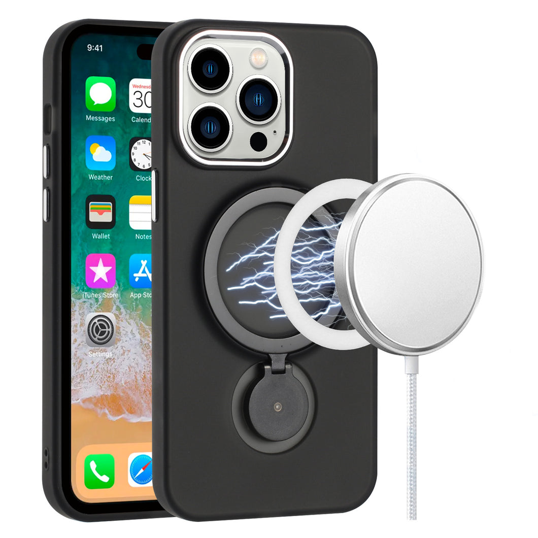 For iPhone 15 PLUS Case Magnetic Charge Ring 360 degree Stand +2 Tempered Glass