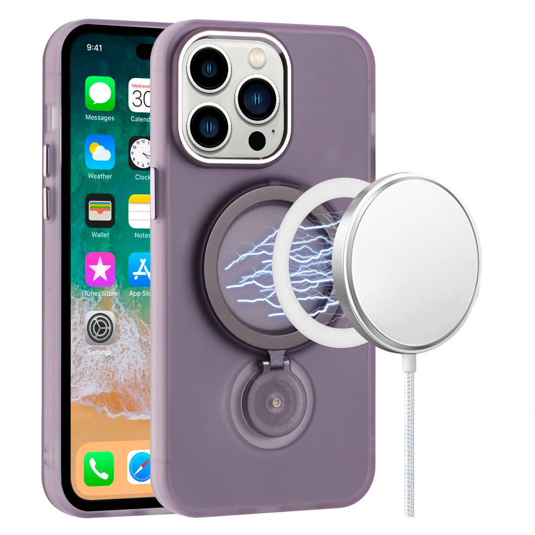 For iPhone 12 Pro Max Case Frosted Magnetic Ring 360 Stand + Tempered Glass
