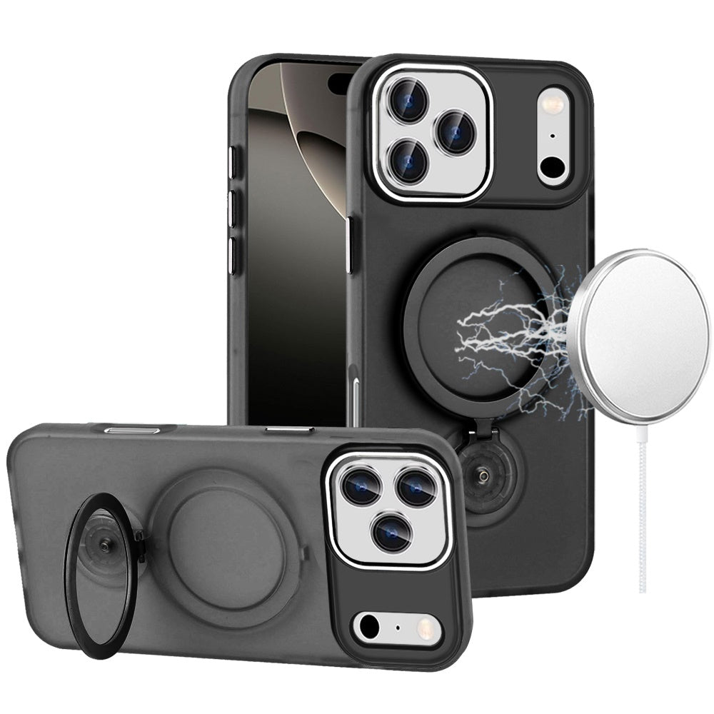 For iPhone 17 PRO Case Translucent Magnetic Circle 360 Stand + Tempered Glass