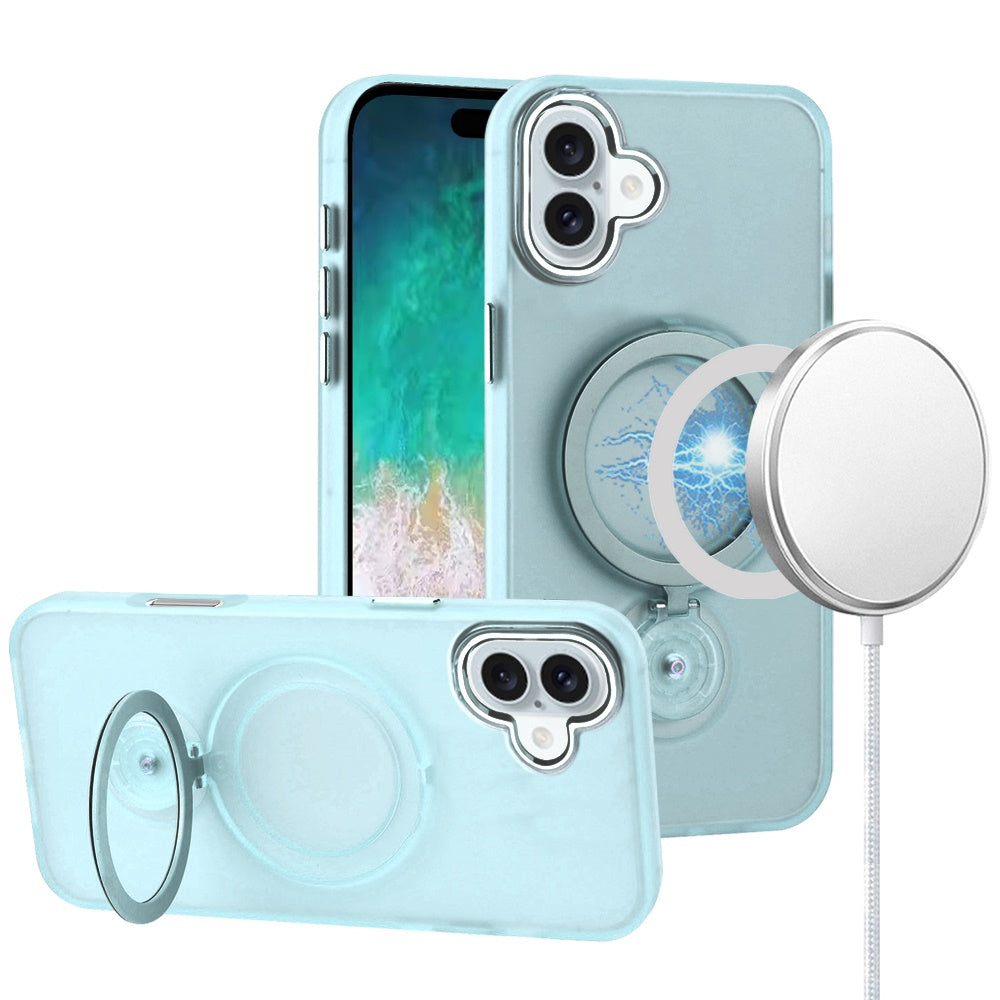 For iPhone 16 Plus 6.7in Case Magnetic Circle 360 degree Stand +Tempered Glass