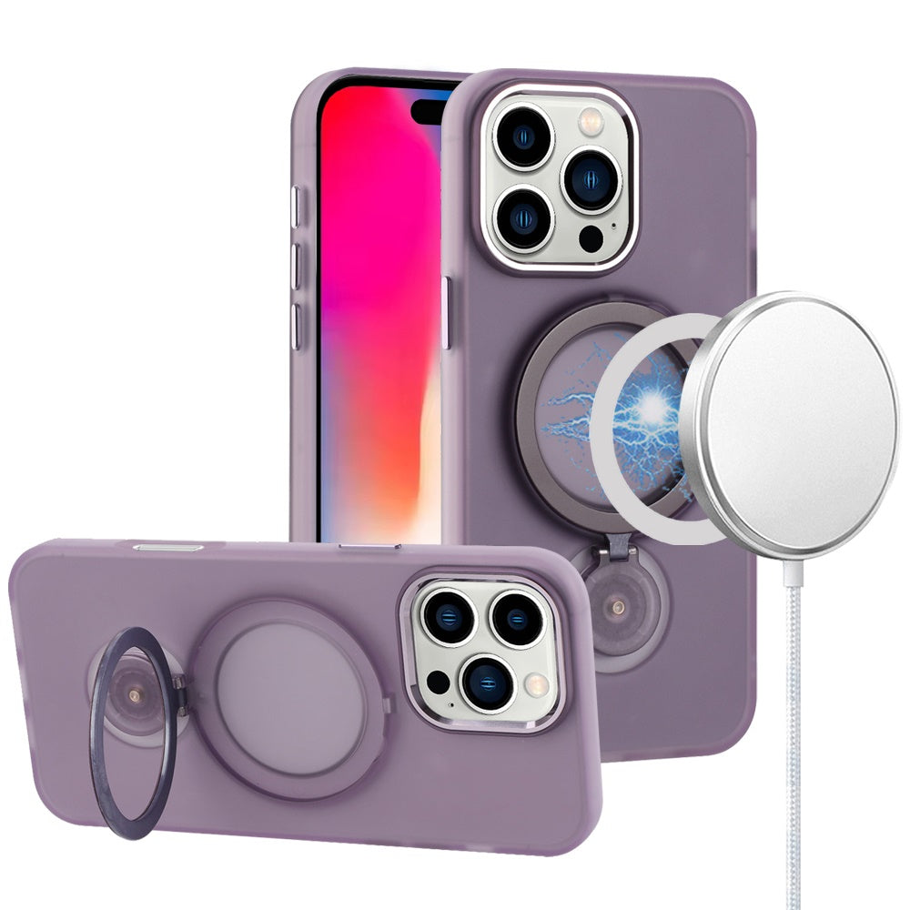 For iPhone 16 Pro 6.3in Case Magnetic Circle 360 degree Stand +Tempered Glass