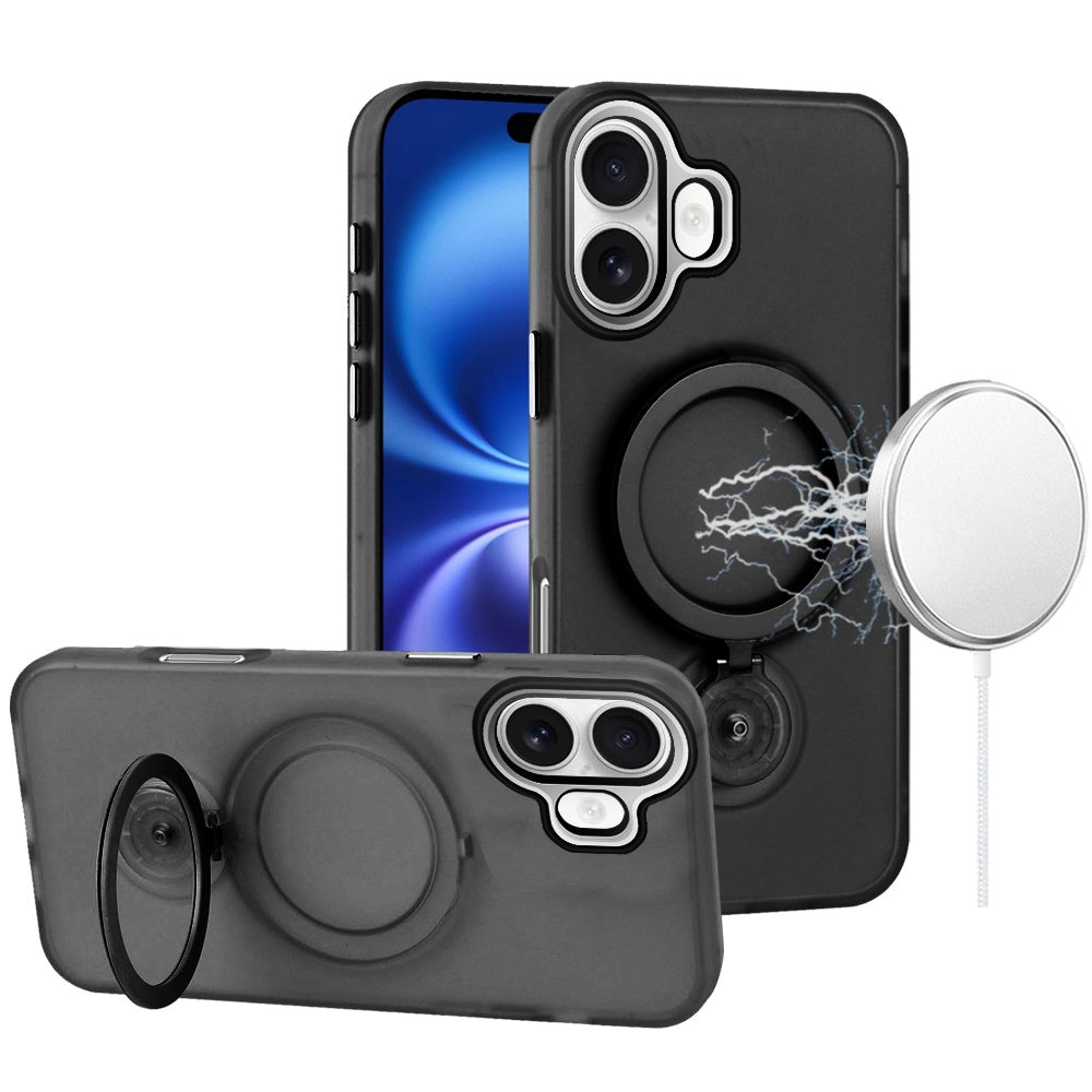 For iPhone 17 Case Translucent Magnetic Circle with 360 Stand + Tempered Glass
